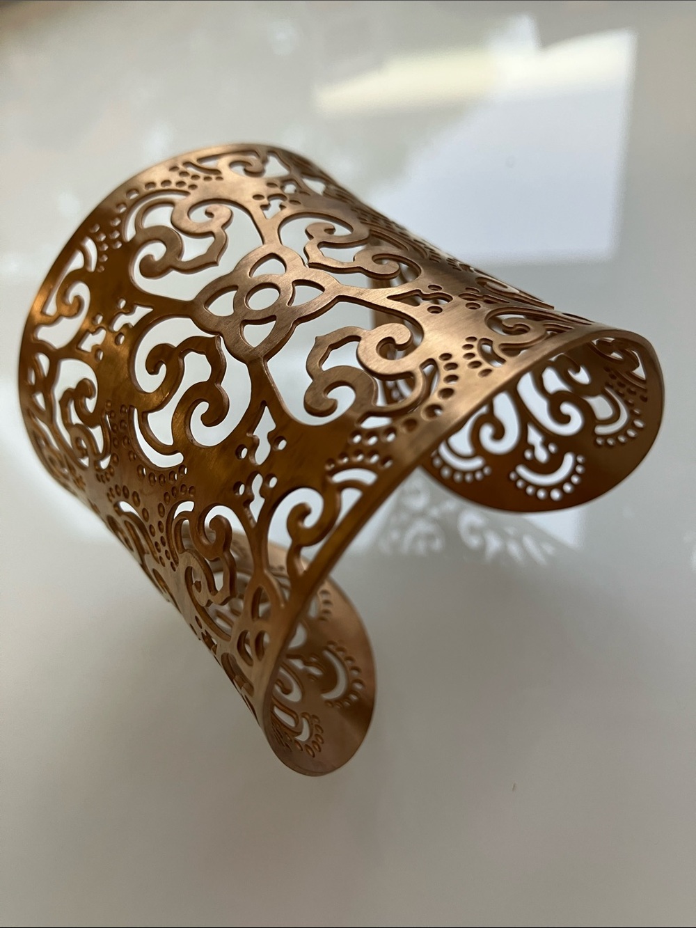 Stainless Steel Rose Gold Filigree Cuff Bracelet